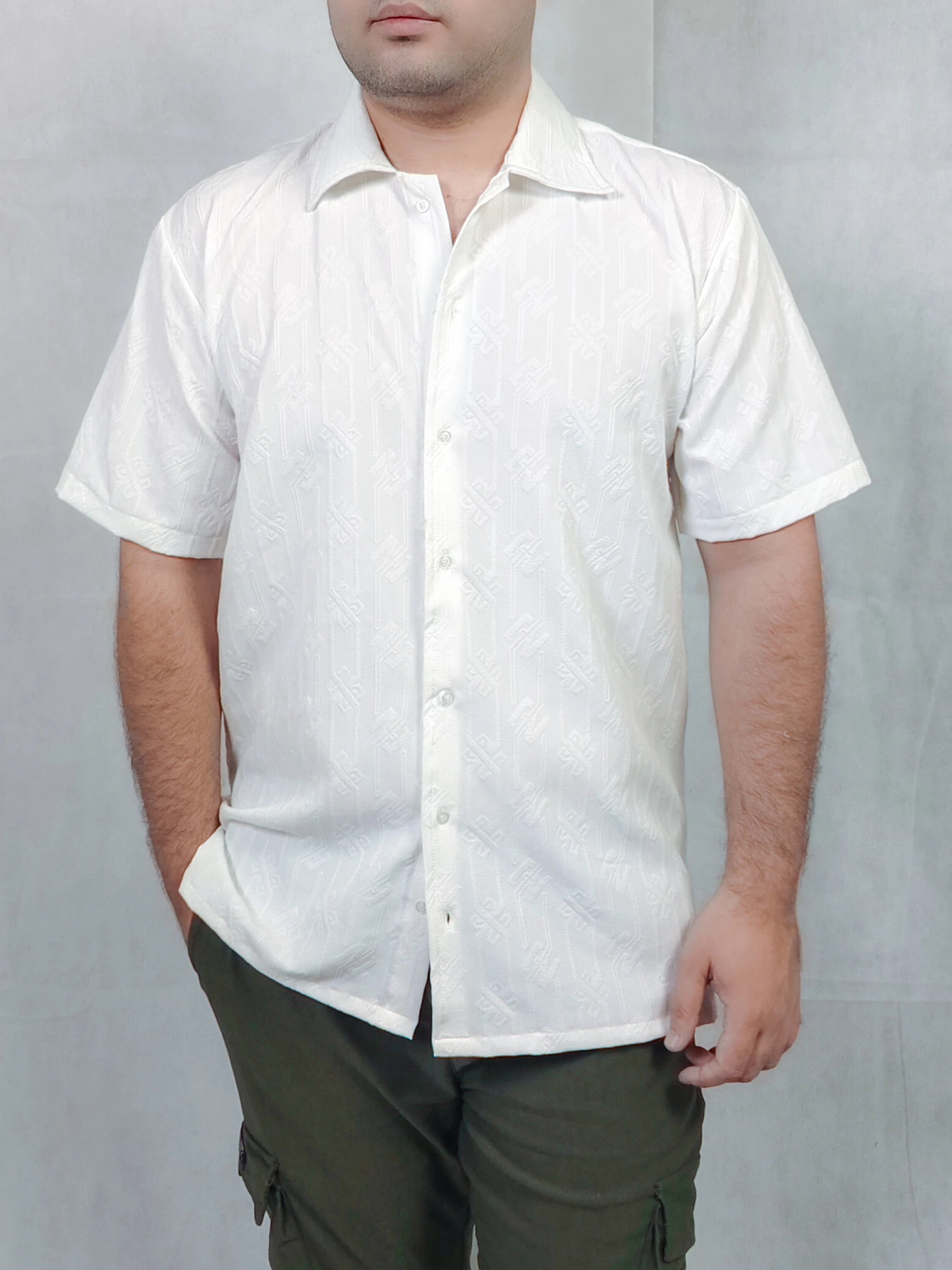 WHITE EMBOSSED CASUAL SHIRT