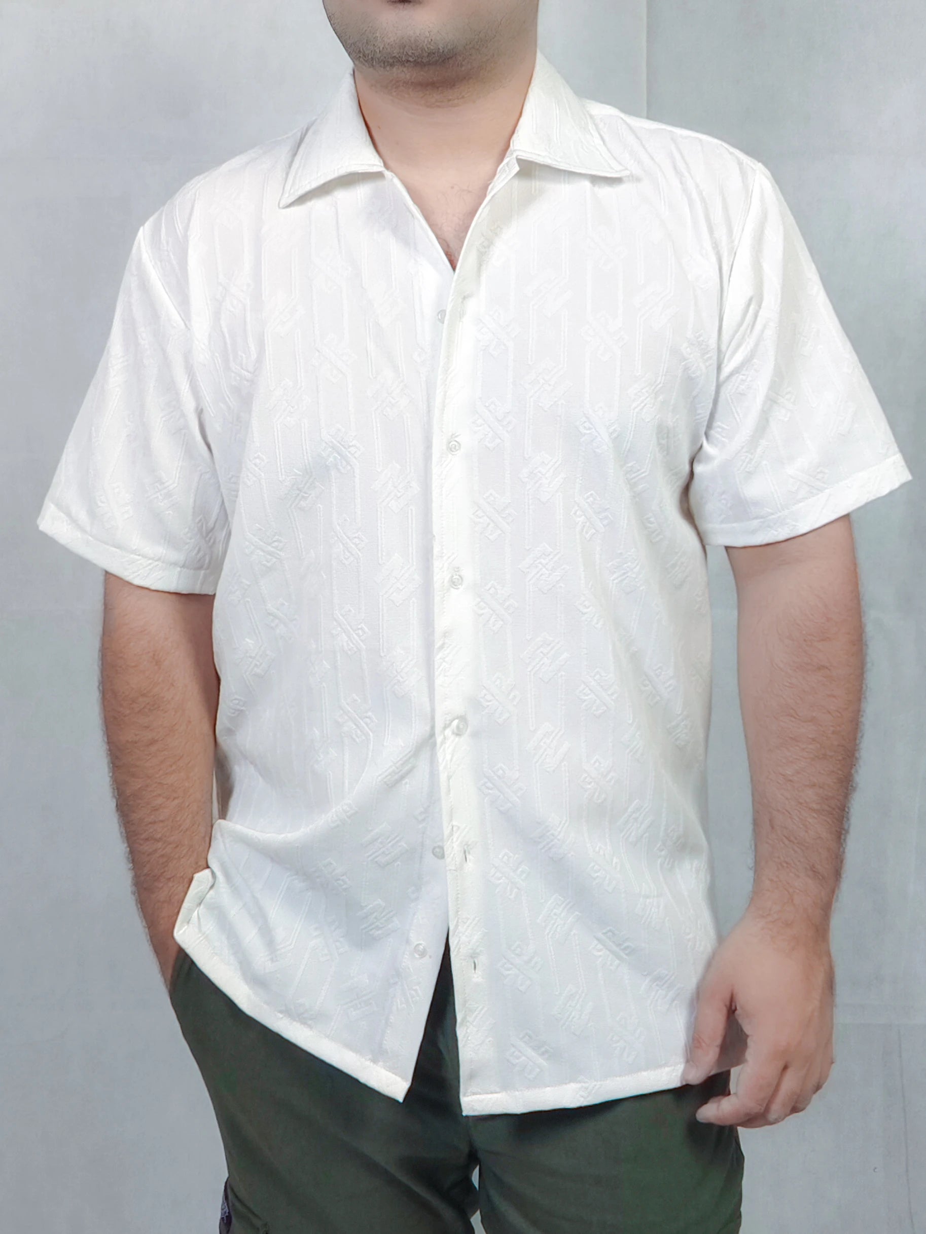 WHITE EMBOSSED CASUAL SHIRT