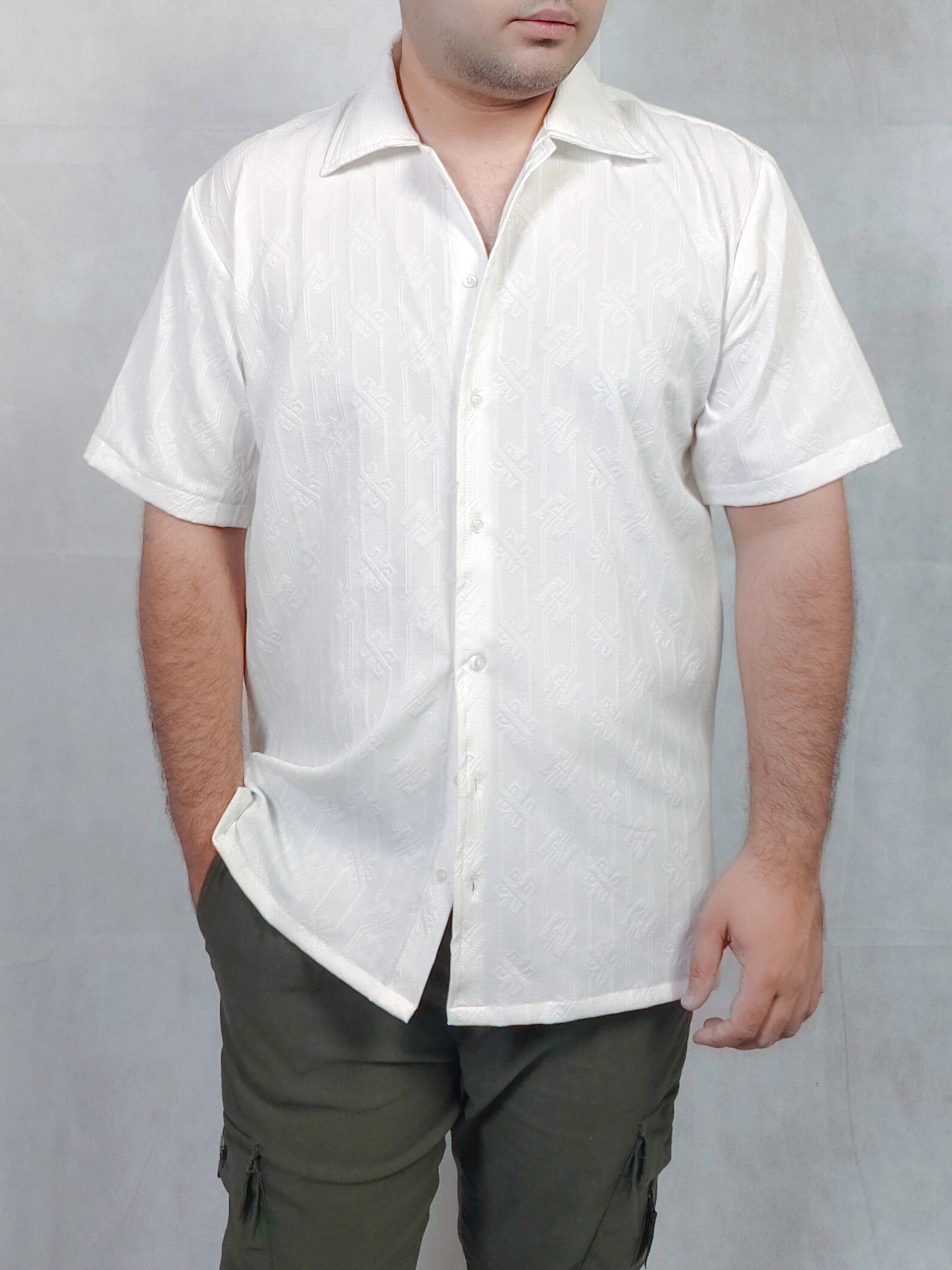 WHITE EMBOSSED CASUAL SHIRT