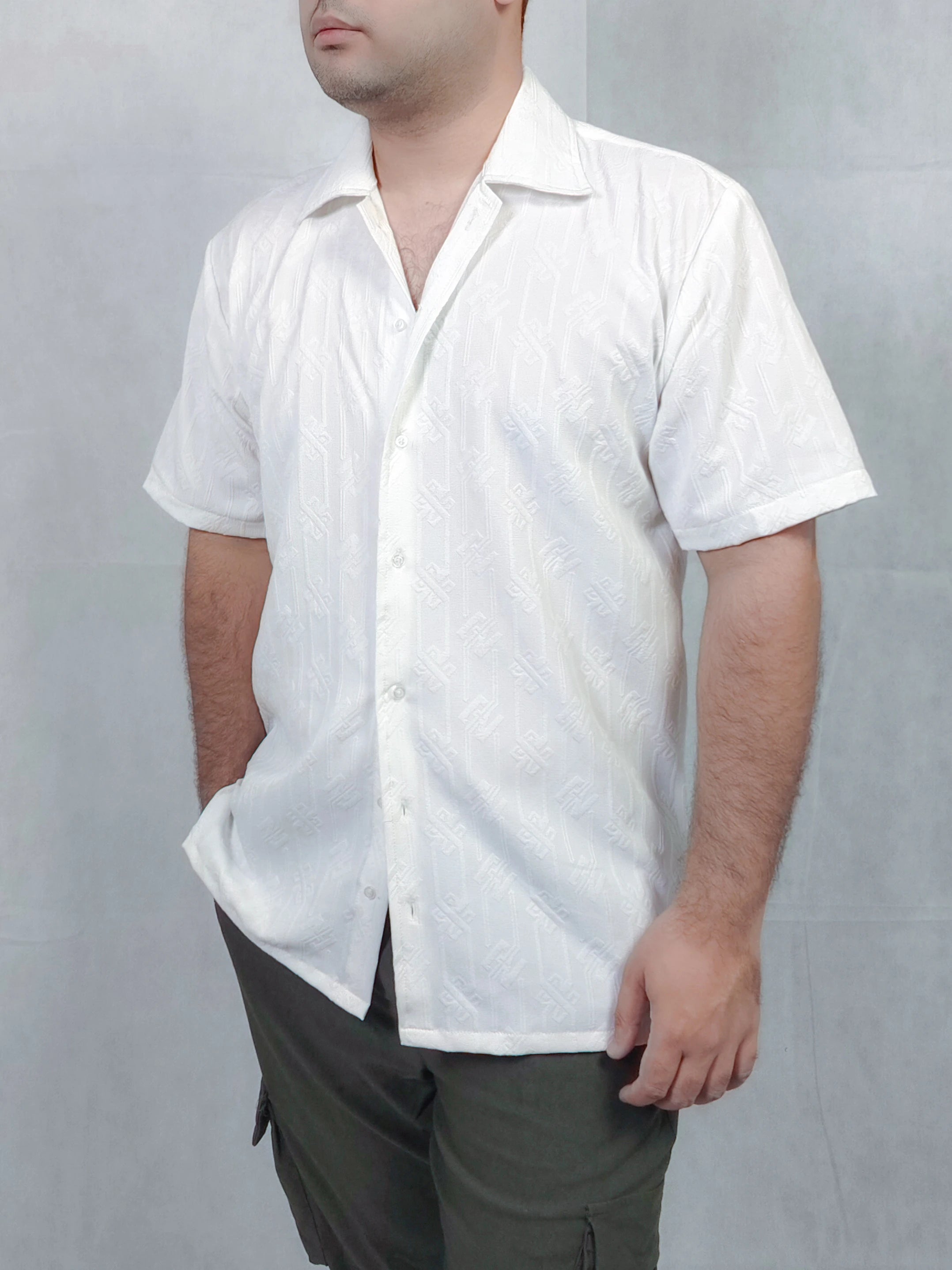 WHITE EMBOSSED CASUAL SHIRT