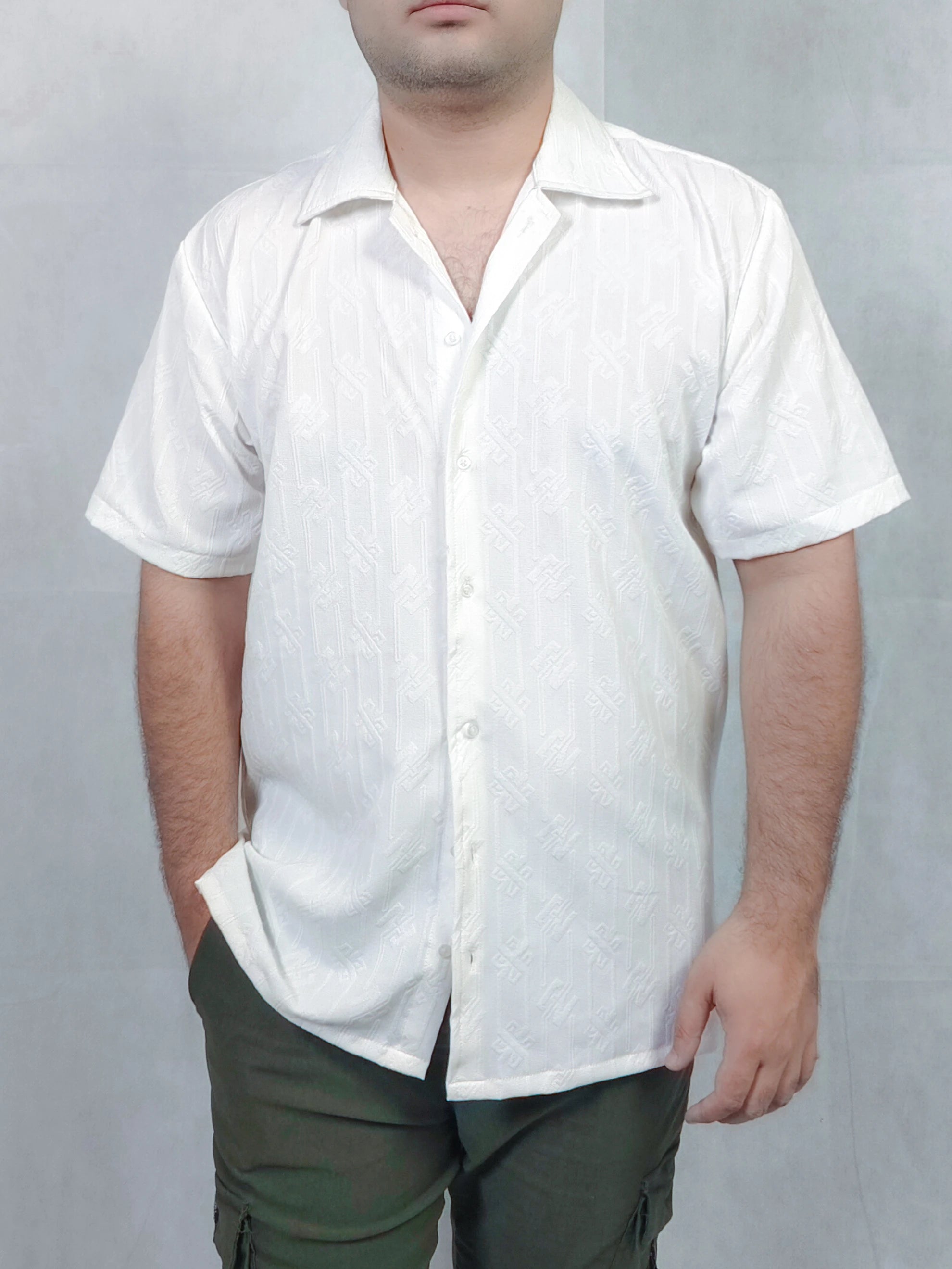 WHITE EMBOSSED CASUAL SHIRT
