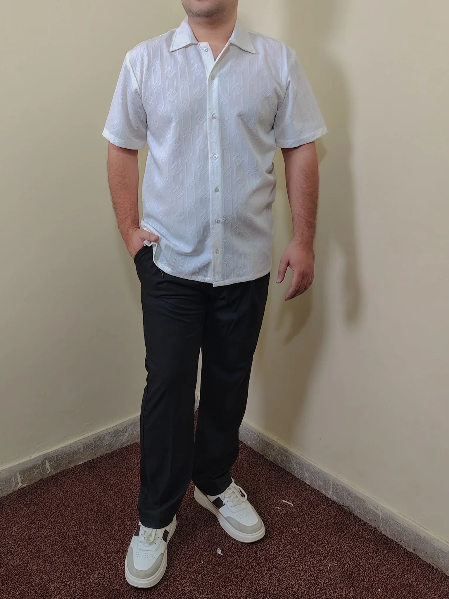 WHITE EMBOSSED CASUAL SHIRT