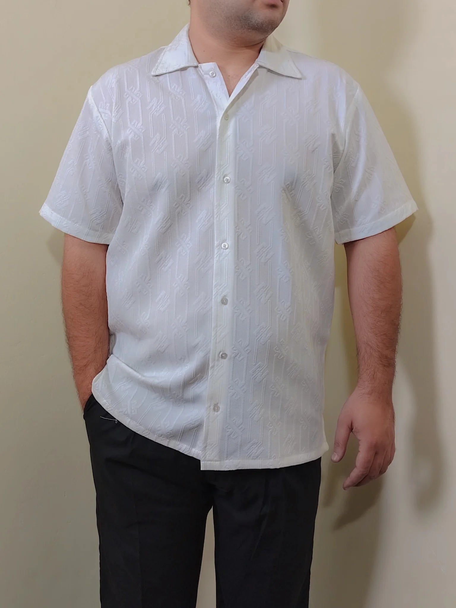 WHITE EMBOSSED CASUAL SHIRT