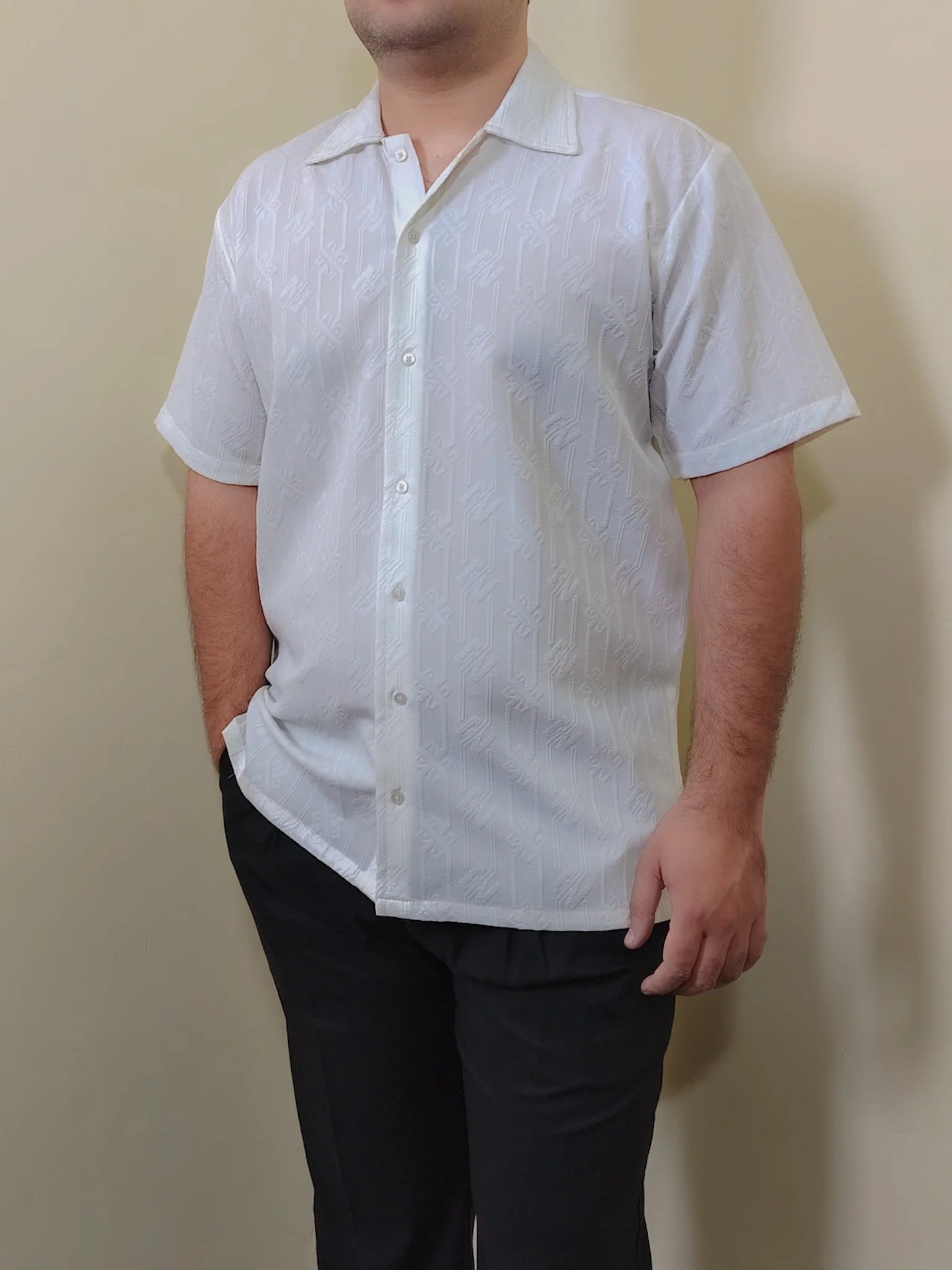 WHITE EMBOSSED CASUAL SHIRT