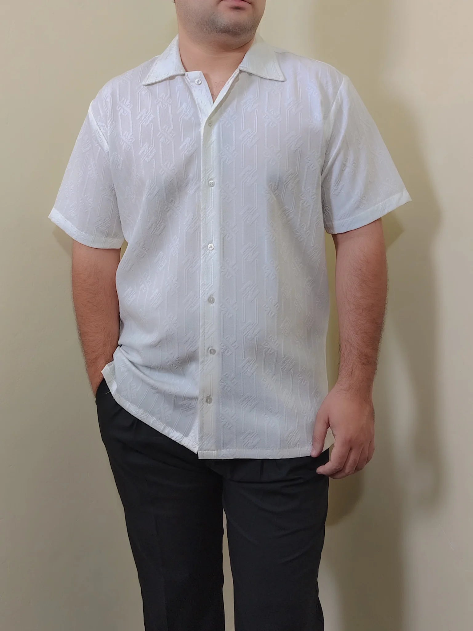 WHITE EMBOSSED CASUAL SHIRT