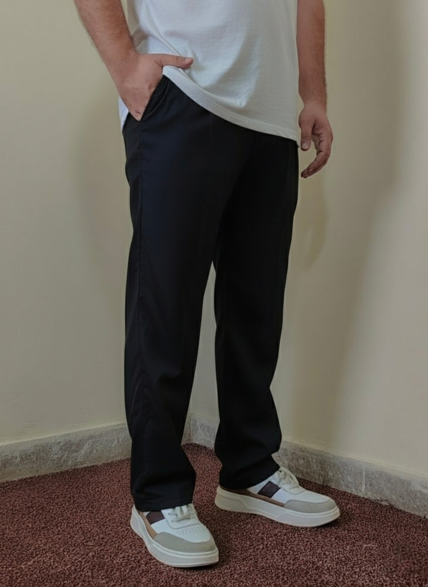 BLACK STRAGHT FT PLATED TROUSER
