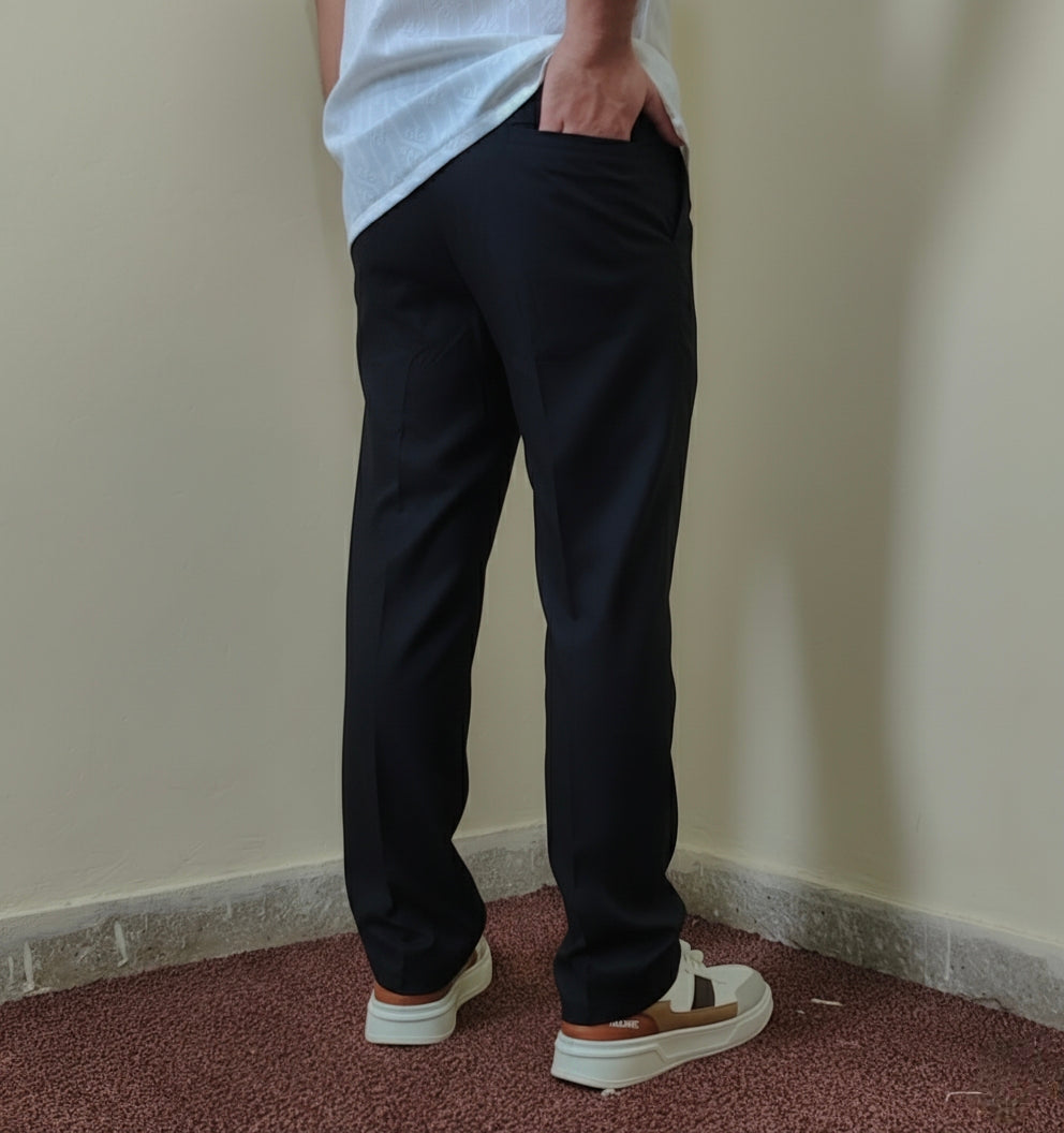 BLACK STRAGHT FT PLATED TROUSER