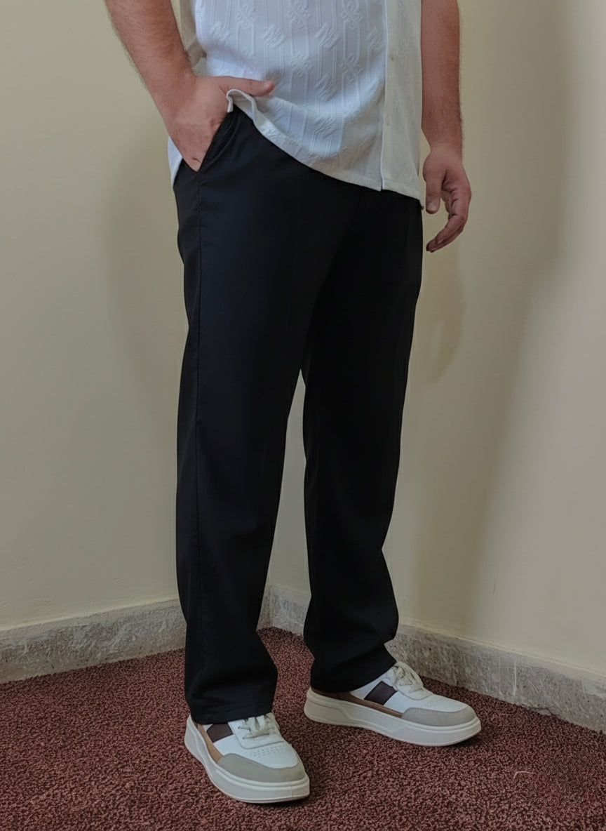 BLACK STRAGHT FT PLATED TROUSER